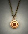 Mokume Gane Bead Necklace of copper and bronze.  One round bead, ½ dia. x 1/4" deep and hangs on an 18"antique bronze pulled cable chain.