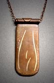 Copper and bronze Pendant,  Life Forms Series #4; Copper with bronze figure inlay measuring 2h x 1w and hangs on an antique copper adjustable length chain.