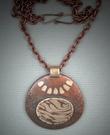 Pendant, Copper/Bronze Mokume Gane on Copper 1 ½ x 1 3/8, 18 chain