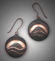Steel, circular lentil earrings with bronze inlay design of sunset; Dia.= 3/4  with Niobium ear wires.