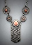 Sunset Waterfall Necklace of Silver-Bronze and Copper, central piece 1" w x 2 h on a 22chain adjustable steel cable chain.