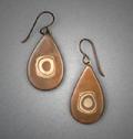 Copper oval earrings with bronze & copper Mokume Gane in center. Measures ¾ long.