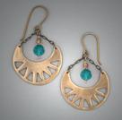 Bronze earrings-blue Swarovski; L= 1 7/8 (including ear wire)    W= 1 1/8 Hand sculpted Bronze crescent earrings with 4mm blue Swarovski crystal.