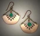 Bronze earrings with blue/green Swarovski crystal drops; measures 1 1/4 w x 1 1/4" h to base of ear wire.