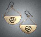 Bronze halfmoons with gear impression.   Measures 1w x 1 ½h to base of ear wire.