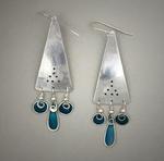 Sterling silver earrings with 3 sky blue resin dangles, measuring 2 3/4 long (including SS ear wire) and 3/4 wide.