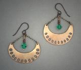 Bronze earrings with 4mm Swarovski Turquoise Crystal. Very light weight and measures 1 1/4 w x 1 1/4" h to base of ear wire.