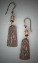 Hand sculpted Bronze earrings hanging below 3mm bone beads. L= 2 3/8;  W= 5/8 (including ear wire)
