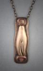 Necklace of bronze figure with Mokume Gane bead inlay above and below. Life Forms Series-6.  Measures 1 ¼h x ¾" w and hangs on an antique bronze adjustable length chain.