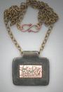 Pendant - Bronze leaf veins on White Satin; 1" x 3/4" 18" chain